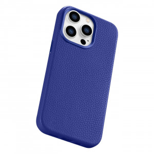 Гръб от естествена кожа iCARER Litchi Premium MagSafe - iPhone 14 Pro тъмносин - Img 13