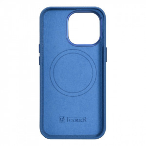 Гръб от естествена кожа iCARER Litchi Premium MagSafe - Leather Case - iPhone 14 Pro Max светлосин - Img 3