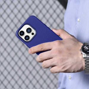 Гръб от естествена кожа iCARER Litchi Premium MagSafe - Leather Case - iPhone 14 Pro Max тъмносин - Img 20