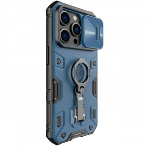 Гръб с подвижно покритие за камерата и ринг държач NILLKIN CamShield Armor Pro - iPhone 14 Pro син - Img 6