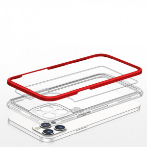 Гръб Clear 3в1 с гел рамка - iPhone 12 Pro червен - Img 5
