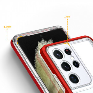 Гръб Clear 3в1 с гел рамка - Samsung Galaxy S21 Ultra 5G червен - Img 4