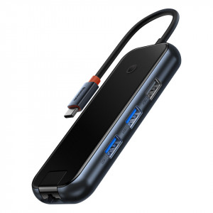 Докинг станция BASEUS AcmeJoy USB Type C към USB Type C Power Delivery & Data / 2x USB Type A 3.0 / USB Type A 2.0 / HDMI / RJ45 (WKJZ010013) тъмносива - Img 1