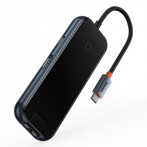 Докинг станция BASEUS AcmeJoy USB Type C към USB Type C Power Delivery & Data / 2x USB Type A 3.0 / USB Type A 2.0 / HDMI / RJ45 (WKJZ010013) тъмносива - Img 4