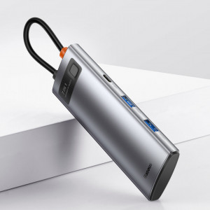 Докинг станция BASEUS Metal Gleam Series 7в1 USB Type C към USB Type C / 2x USB Type A 3.0 / USB Type C Power Delivery / HDMI / четец за SD и Micro SD карти (WKWG020113) сива - Img 10