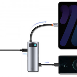 Докинг станция BASEUS Metal Gleam Series 7в1 USB Type C към USB Type C / 2x USB Type A 3.0 / USB Type C Power Delivery / HDMI / четец за SD и Micro SD карти (WKWG020113) сива - Img 15