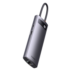 Докинг станция BASEUS StarJoy 6в1 USB Type C към 3x USB Type A / HDMI / RJ45 / USB Type C Power Delivery сива - Img 1