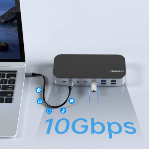 Докинг станция CHOETECH M52 USB Type C към USB Type C Power Delivery / USB Type C / USB Type A / HDMI / VGA / четец за SD и Micro SD карти / RJ45 / мини жак 3.5mm сива - Img 7