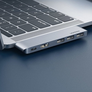 Докинг станция UGREEN 2x USB Type C към USB Type C Power Delivery (Thunderbolt 3, 100W, 4K @ 60 Hz, 10 Gbps) / HDMI 4K @ 30 Hz / 3x USB Type A 3.0 за MacBook Pro / Air (60559) сива - Img 2