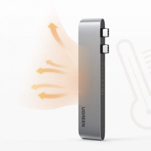 Докинг станция UGREEN 2x USB Type C към USB Type C Power Delivery (Thunderbolt 3, 100W, 4K @ 60 Hz, 10 Gbps) / HDMI 4K @ 30 Hz / 3x USB Type A 3.0 за MacBook Pro / Air (60559) сива - Img 9