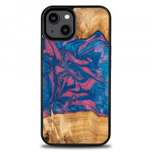 Дървен гръб BEWOOD Unique Wood and Resin - iPhone 14 Vegas розов / син - Img 1