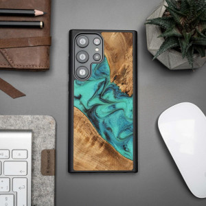 Дървен гръб BEWOOD Unique Wood and Resin - Samsung Galaxy S23 Ultra Turquoise тюркоаз / черен - Img 2