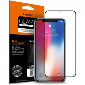 Закален стъклен протектор SPIGEN Align Master FC с инструмент за поставяне - iPhone X / XS с черна рамка - Img 1
