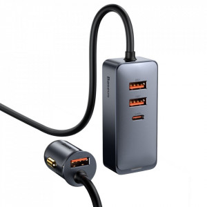 Зарядно за кола BASEUS Share Together 120W USB Type A с удължител за задната седалка 2x USB Type A / USB Type C PD QC (CCBT-B0G) сиво - Img 4
