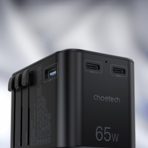 Зарядно за стена (2в1 UK и EU стандарт) CHOETECH GaN 65W USB Type A / 2x USB Type C PD (PD5009-BK) черно - Img 9