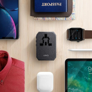 Зарядно за стена (2в1 UK и EU стандарт) UNIQ 33W 2x USB Type A / USB Type C PD18W QC3.0 (LITHOS Collective) сиво - Img 6