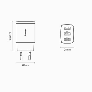 Зарядно за стена BASEUS 17W 3x USB Type A EU бяло - Img 19