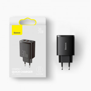 Зарядно за стена BASEUS 30W 3A 2x USB Type A / USB Type C PD QC (CCXJ-E01) черно - Img 19