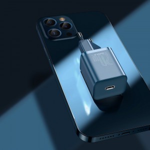 Зарядно за стена BASEUS Super Si 1C 20W USB Type C PD + кабел USB Type C към Lightning кабел 1m (TZCCSUP-B03) синьо - Img 17