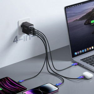 Зарядно за стена JOYROOM GaN 67W 2x USB Type A / 2x USB Type C черен (TCG02) + кабел USB Type C към USB Type C 100W 1.2m черно - Img 14