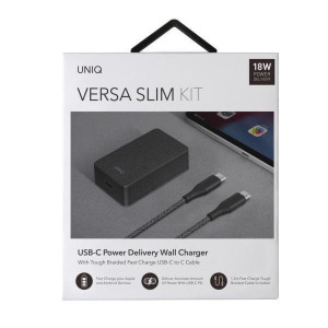 Зарядно за стена UNIQ Versa Slim 18W USB Type C PD + кабел USB Type C към USB Type C (LITHOS Collective) черно - Img 8
