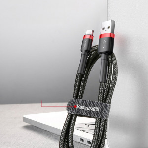 Кабел за зареждане и данни с оплетка BASEUS Cafule USB Type A към USB Type C 300cm сив / черен - Img 16