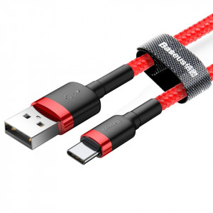 Кабел за зареждане и данни с оплетка BASEUS Cafule USB Type A към USB Type C 3A 1m (CATKLF-B09) червен - Img 7