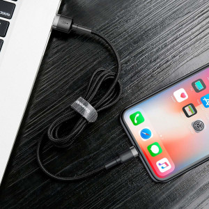 Кабел за зареждане и данни с оплетка BASEUS Cafule USB Type A към Lightning с бързо зареждане 3.0 2.4A 1m черен / сив (CALKLF-BG1) - Img 8