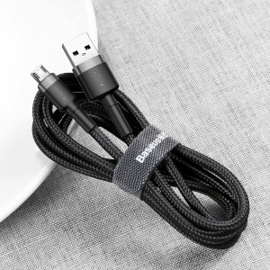 Кабел за зареждане и данни с оплетка BASEUS Cafule USB Type A към micro USB с бързо зареждане 3.0 2.4A 1m черен / сив (CAMKLF-BG1) - Img 8