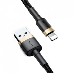 Кабел за зареждане и данни с оплетка BASEUS Cafule USB Type A към Lightning с бързо зареждане 3.0 2A 3m (CALKLF-RV1) черен / златен - Img 1