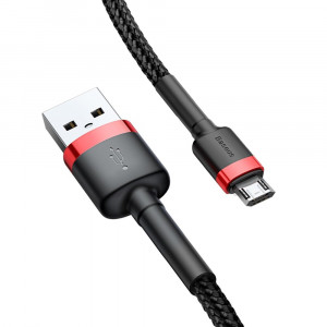 Кабел за зареждане и данни с оплетка BASEUS Cafule USB Type A към micro USB 2A 3m черен / червен (CAMKLF-H91) - Img 2
