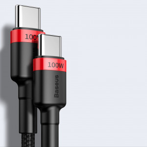 Кабел за зареждане и данни с оплетка BASEUS Cafule USB Type C към USB Type C Power Delivery 2.0 100W 20V 5A 2m сив (CATKLF-ALG1) - Img 12