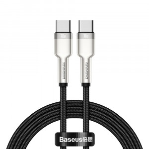 Кабел за зареждане и данни с оплетка BASEUS Cafule USB Type C към USB Type C 100W 20V 5A Power Delivery 1m черен (CATJK-C01) - Img 1