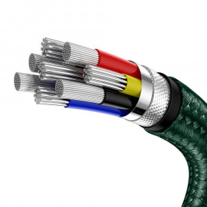 Кабел за зареждане и данни с оплетка BASEUS Cafule USB Type C към USB Type C 100W 20V 5A Power Delivery 2m зелен (CATJK-D06) - Img 7