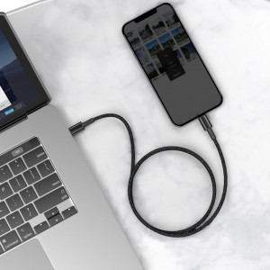 Кабел за зареждане и данни с оплетка BASEUS High Density с бързо зареждане Data USB Type C към Lightning Power Delivery 20W 1m черен - Img 9