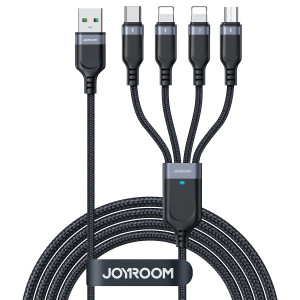 Кабел за зареждане и данни с оплетка JOYROOM 4in1 USB Type A към USB Type C / 2x Lightning / Micro USB 1.2m S-1T4018A18 черен - Img 1