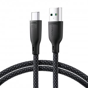 Кабел за зареждане и данни с оплетка JOYROOM Multi-Color SA34-AC6 USB Type A към USB Type C 100W с бързо зареждане 1m черен - Img 1