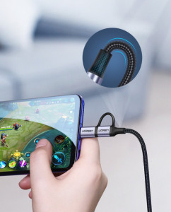 Кабел за зареждане и данни с оплетка UGREEN 2in1 USB Type A към USB Type C / micro USB 2.4A 1m (30875) черен - Img 8