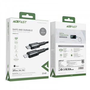 Кабел за зареждане и данни ACEFAST MFI USB Type C към Lightning 1.2m 30W 3A черен (C1-01 черен) - Img 5