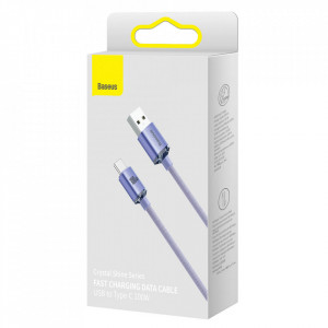 Кабел за зареждане и данни BASEUS Crystal Shine USB Type A към USB Type C с бързо зареждане 100W 1.2m (CAJY000405) лилав - Img 5