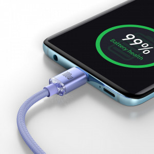 Кабел за зареждане и данни BASEUS Crystal Shine USB Type C към USB Type C с бързо зареждане 100W 1.2m (CAJY000605) лилав - Img 10