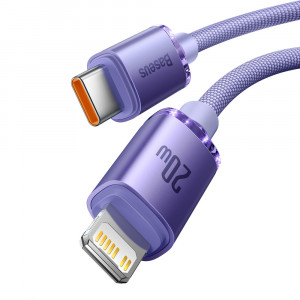 Кабел за зареждане и данни BASEUS Crystal Shine USB Type C към Lightning с бързо зареждане 20W 1.2m лилав (CAJY000205) - Img 2