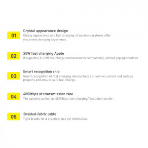 Кабел за зареждане и данни BASEUS Crystal Shine USB Type C към Lightning с бързо зареждане 20W 1.2m син (CAJY000203) - Img 17
