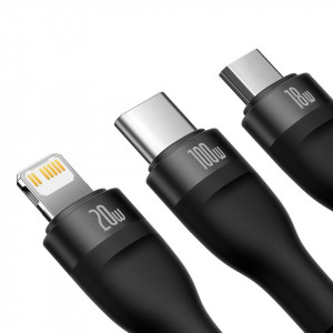 Кабел за зареждане и данни BASEUS Flash II USB Type C / USB Type A към Lightning / USB Type C / micro USB 100W 1.5m (CASS030201) черен - Img 2