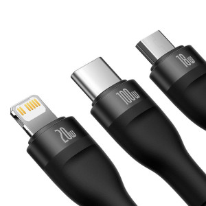 Кабел за зареждане и данни BASEUS Flash II USB Type C / USB Type A към USB Type C / Lightning / micro USB 100W 1.2m черен (CASS030101) - Img 3