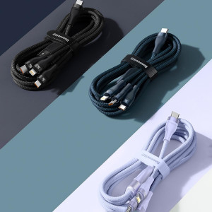 Кабел за зареждане и данни BASEUS Flash II USB Type C / USB Type A към Lightning / USB Type C / micro USB 100W 1.5m (CASS030201) черен - Img 13