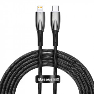 Кабел за зареждане и данни BASEUS Glimmer USB Type C към Lightning с бързо зареждане 480Mb/s Power Delivery 20W 2m черен - Img 1