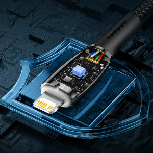 Кабел за зареждане и данни BASEUS Glimmer USB Type C към Lightning с бързо зареждане 480Mb/s Power Delivery 20W 2m черен - Img 19