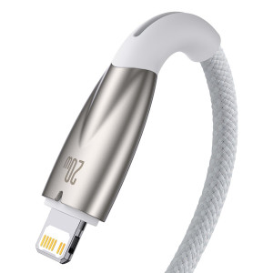 Кабел за зареждане и данни BASEUS Glimmer USB Type C към Lightning с бързо зареждане 480Mb/s Power Delivery 20W 1m бял - Img 3