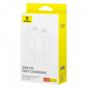 Кабел за зареждане и данни BASEUS Superior ll USB Type C към USB Type C 30W 480Mb/s 1m бял - Img 5